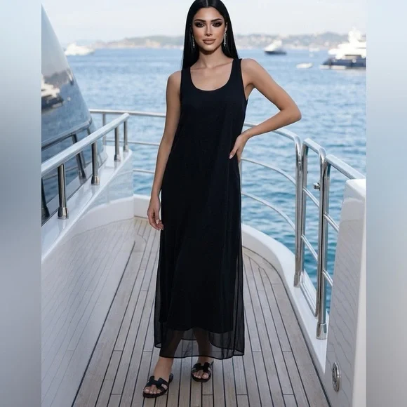 Tommy Bahama Black Sheath Maxi Dress for Cocktail Nights - Picture 1 of 6